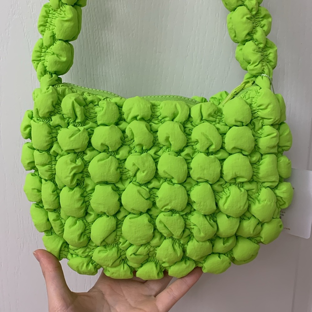 Neon Yellow / Green (Lime Green) Quilted Nylon Puff Bag - Picture 5 of 17